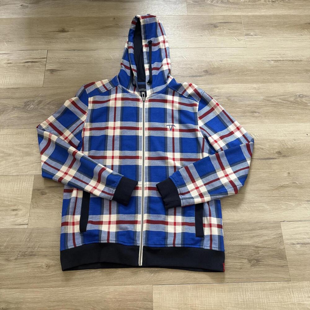 Esprit edc Brand Plaid Hooded Zip‎ up Sweat Shirt Men's M